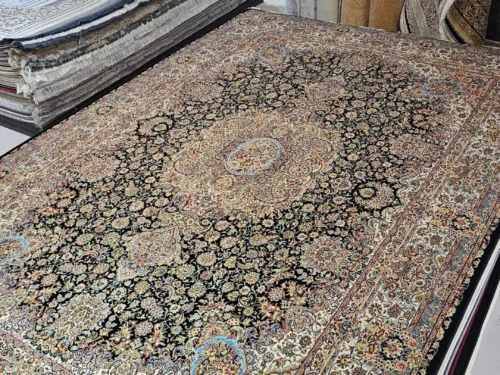 فرش ماشینی نگین شاهرخ سالاری سرمه ای،نگین شاهرخ