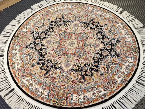 فرش ماشینی گرد 1متری تارا،سالاری سرمه ای