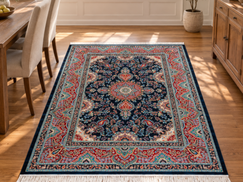 فرش پشم ماشینی گوشت دار طرح لچک و ترنج گل‌ریز - کد 76026