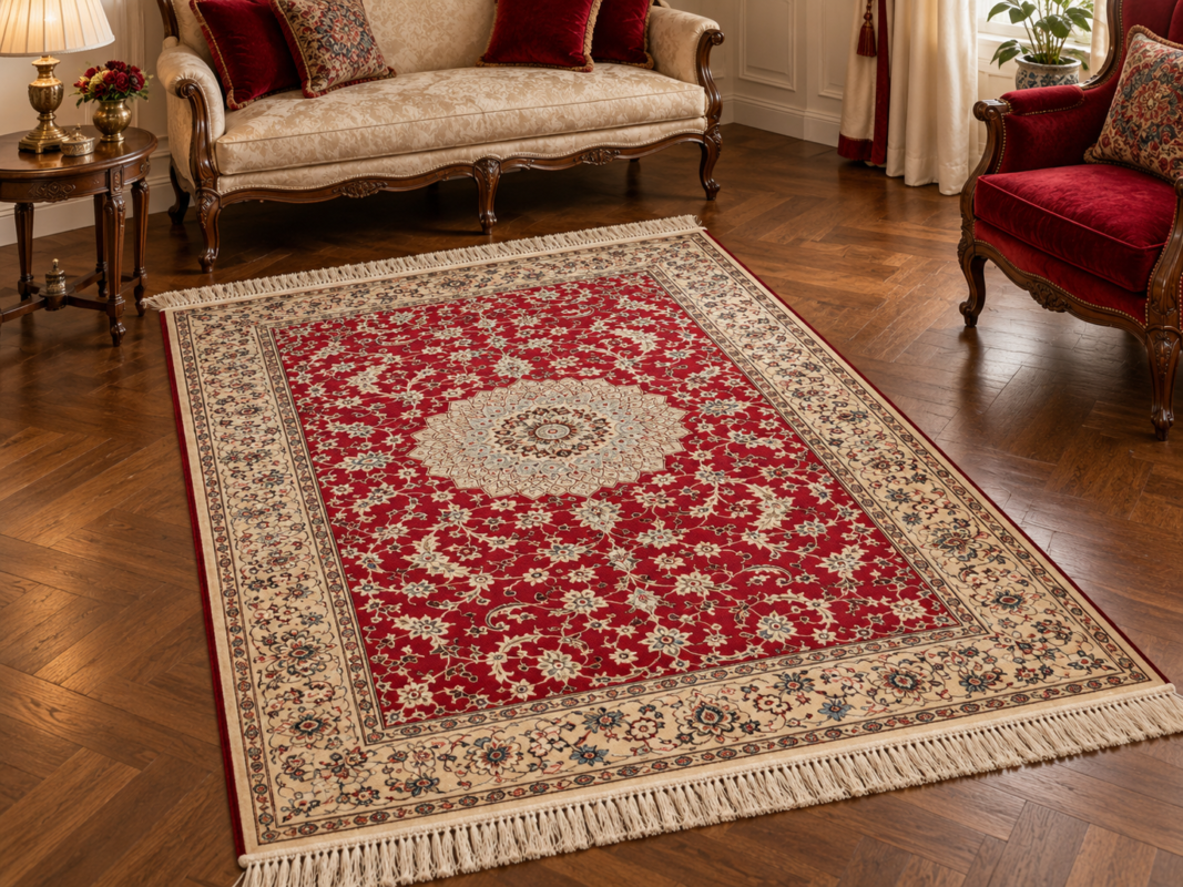 قالیچه دستباف لاکی 30 رج طرح نایین - کد 78458
