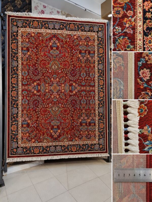 فرش پشم ماشینی گوشت‌دار ۷۰۰ شانه طرح افشان لاکی سایز دلخواه – کد 77029