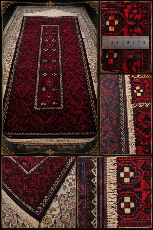 قالیچه دستباف بلوچی قرمز طرح کلاسیک اصیل - کد 78406