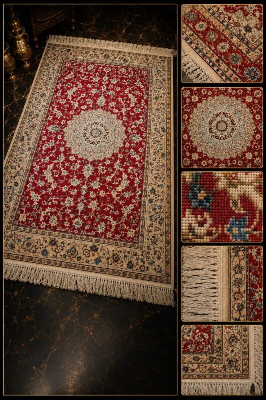 قالیچه دستباف لاکی 30 رج طرح نایین - کد 78458