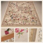 فرش ماشینی مرینوس اکریلیک طرح افشان گل و مرغ کرم 6 متری کد 80090