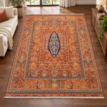 فرش ماشینی دیبا طرح درخت زندگی رنگ نارنجی اندازه دلخواه - کد 82009