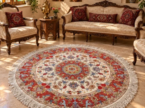 فرش دستبافت گرد 30 رج خطیبی آذرشهر - کد 77437